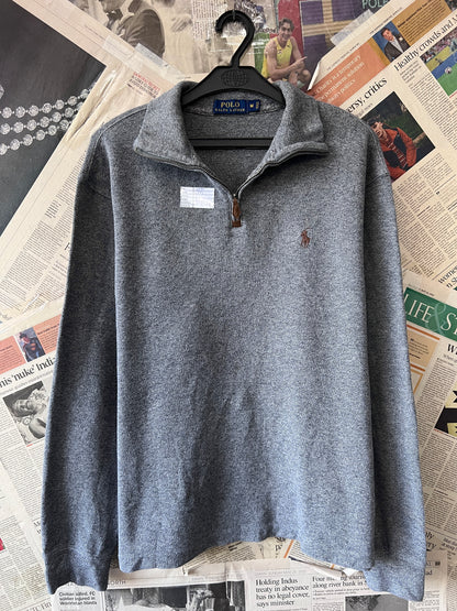 Ralph Lauren® Large | Chest 23.5 | Grey | Quarter Zip Sweater | Cotton | 521