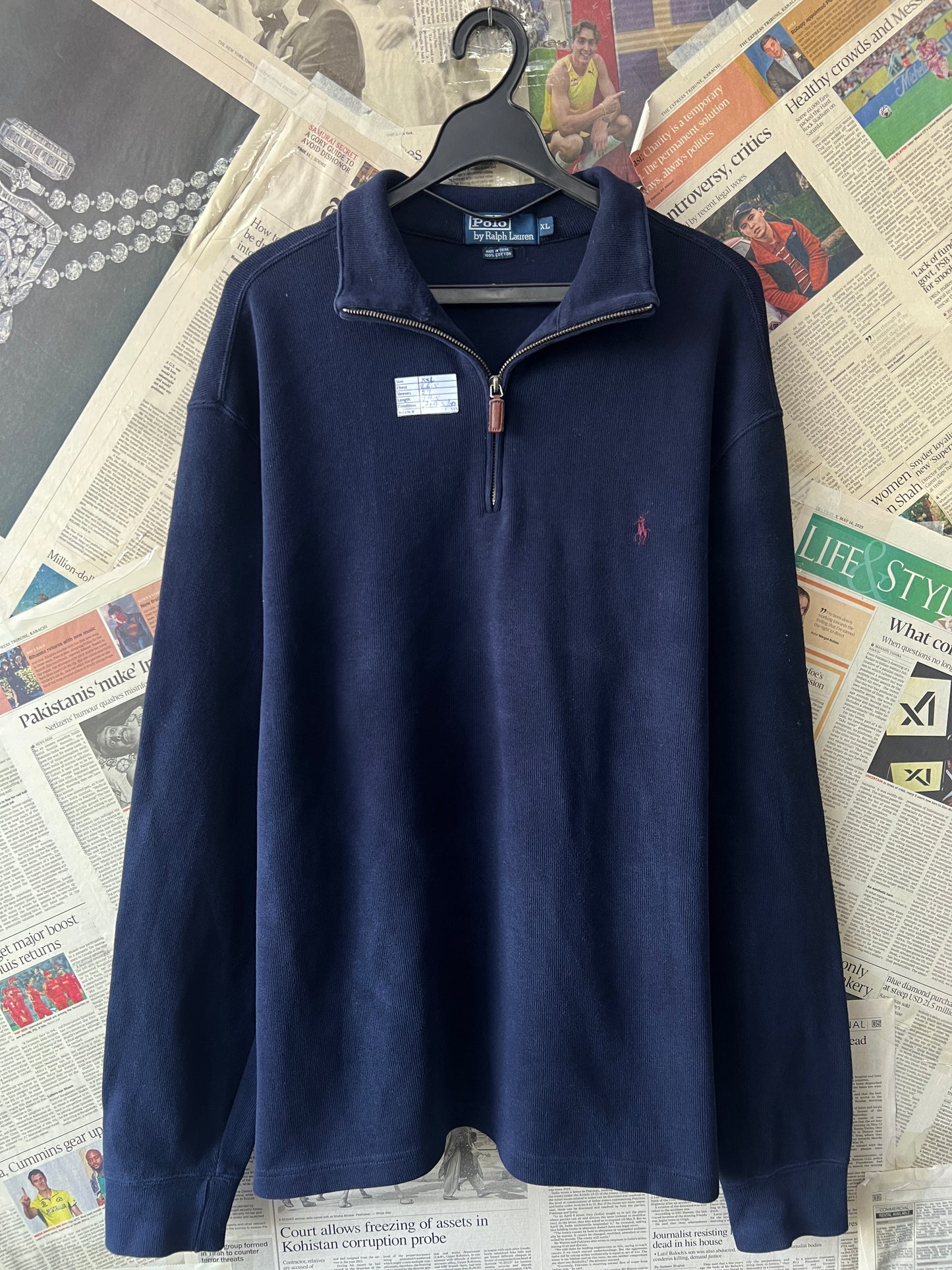 Ralph Lauren® XXL | Chest 26.5 | Blue | Quarter Zip Sweater | Cotton | 515