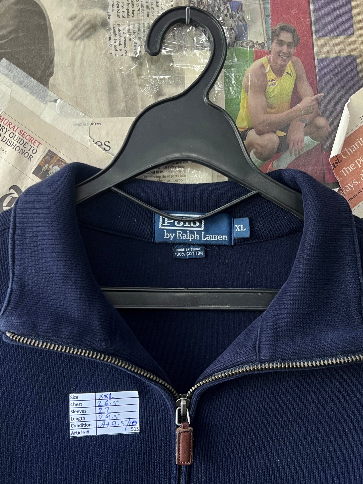 Ralph Lauren® XXL | Chest 26.5 | Blue | Quarter Zip Sweater | Cotton | 515