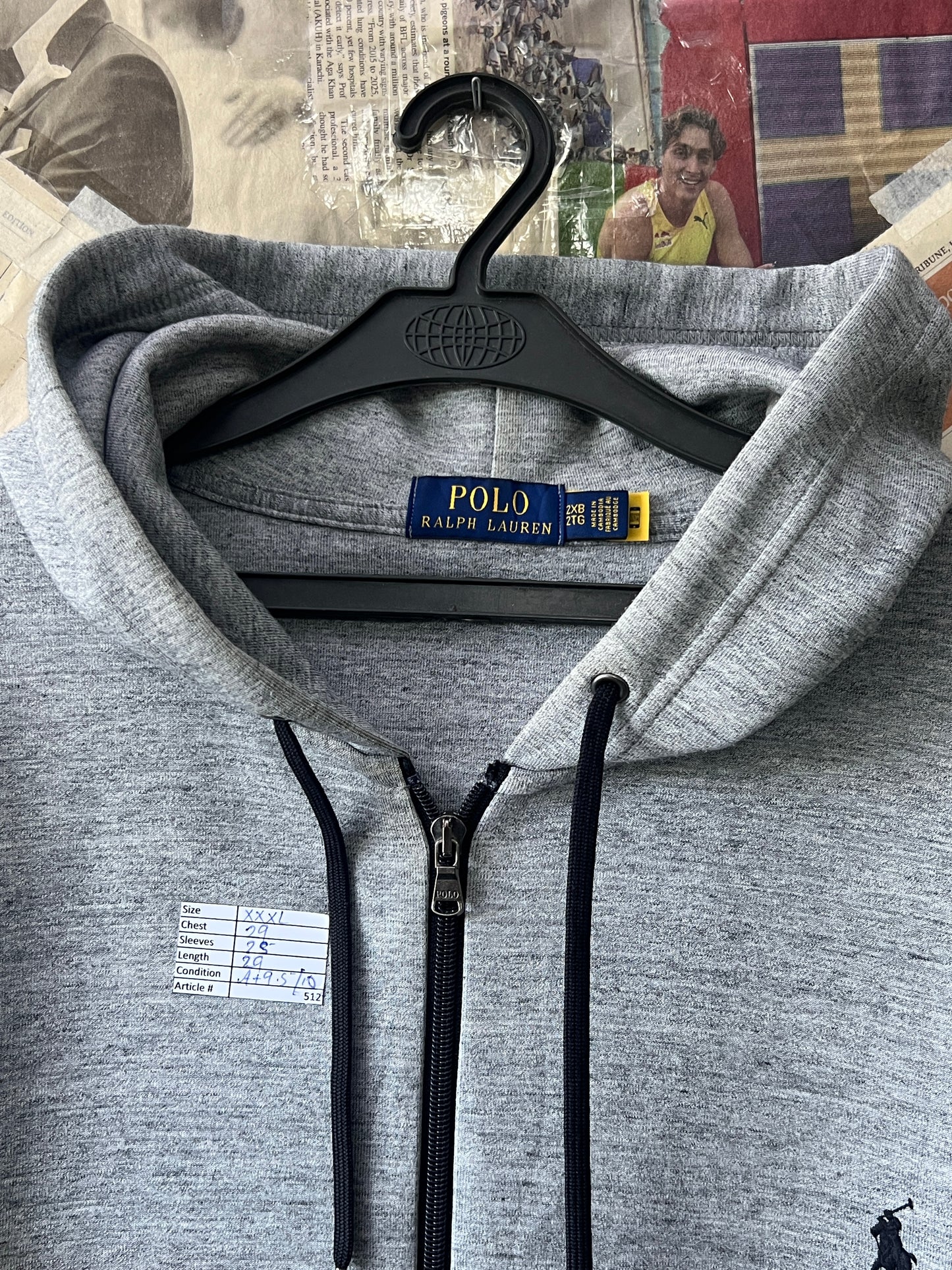 Ralph Lauren® XXXL | Chest 29 | Grey | Full-Zipper Hoodie | Cotton-Poly | 512