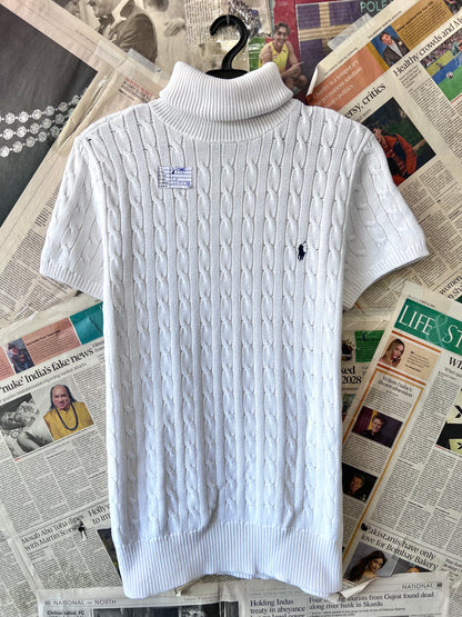 Women-Ralph Lauren® XS | Bust 17.5" | White | Cable-Knit Turtleneck Top | Cotton | 738