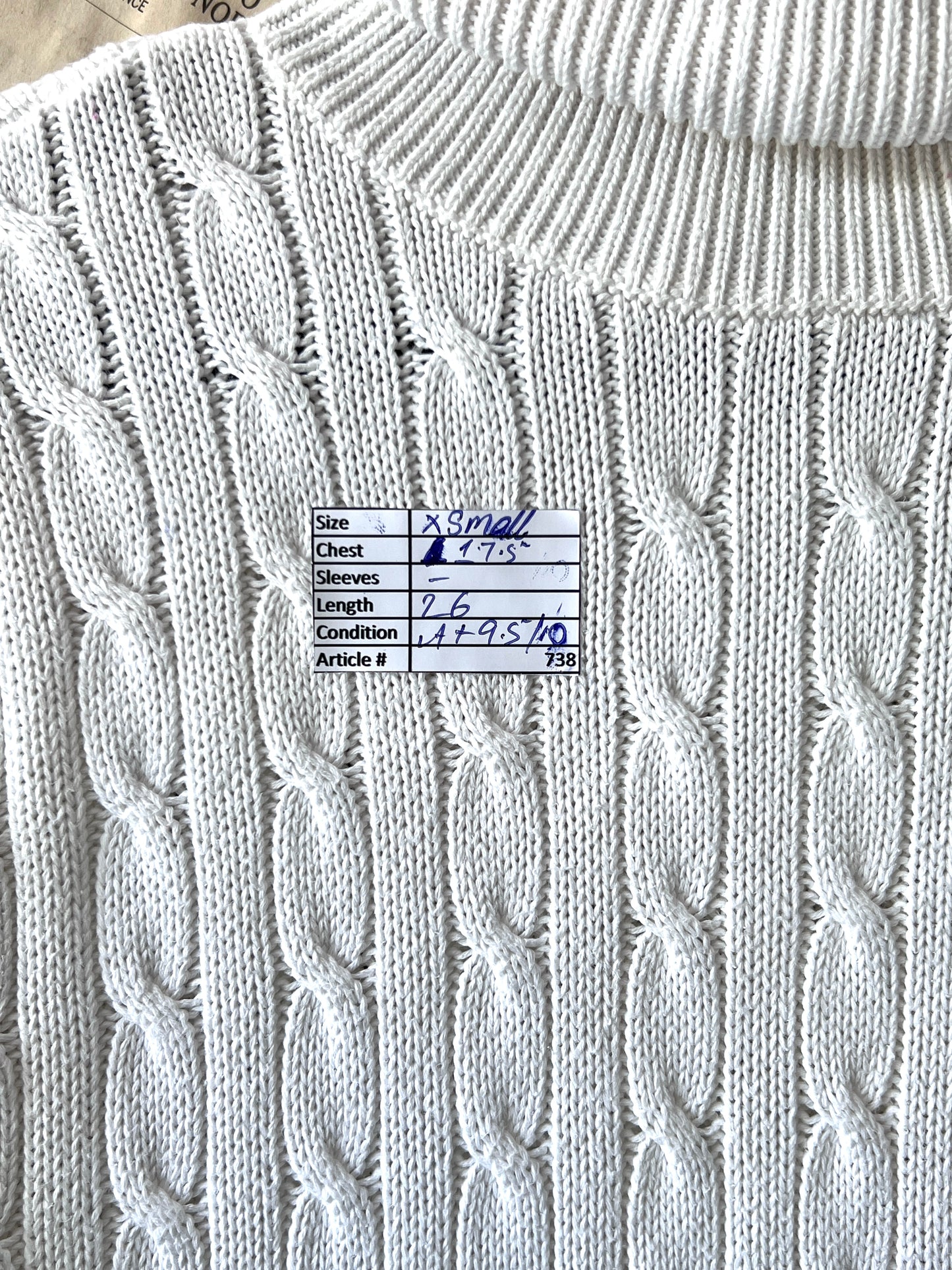 Women-Ralph Lauren® XS | Bust 17.5" | White | Cable-Knit Turtleneck Top | Cotton | 738
