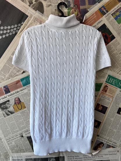 Women-Ralph Lauren® XS | Bust 17.5" | White | Cable-Knit Turtleneck Top | Cotton | 738
