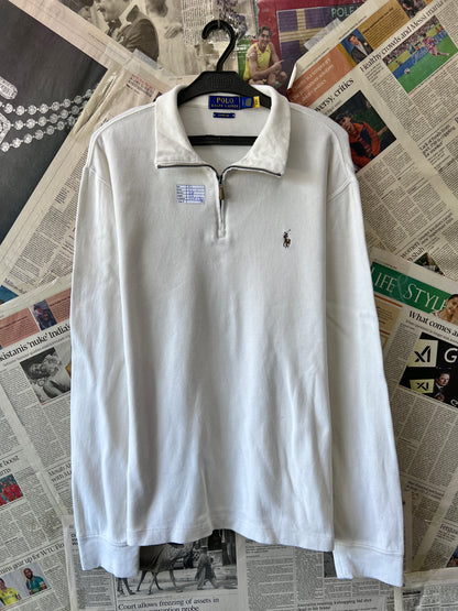 Ralph Lauren® XL | Chest 25.5 | Off White | Quarte Zip Knit Sweater | Cotton | 733