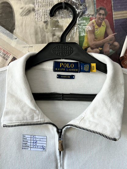 Ralph Lauren® XL | Chest 25.5 | Off White | Quarte Zip Knit Sweater | Cotton | 733