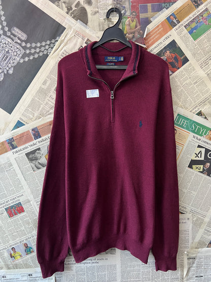 Ralph Lauren® XL/L | Chest 24.5 | Red Wine | Quarter Zip Sweater | Pima Cotton | 743
