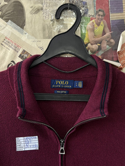 Ralph Lauren® XL/L | Chest 24.5 | Red Wine | Quarter Zip Sweater | Pima Cotton | 743