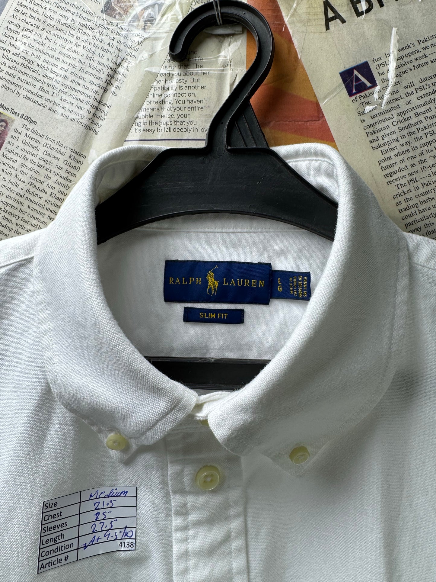 Ralph Lauren® Medium | Chest 21.5" | White with Bear Embroidery | Oxford Shirt | Cotton | 4138