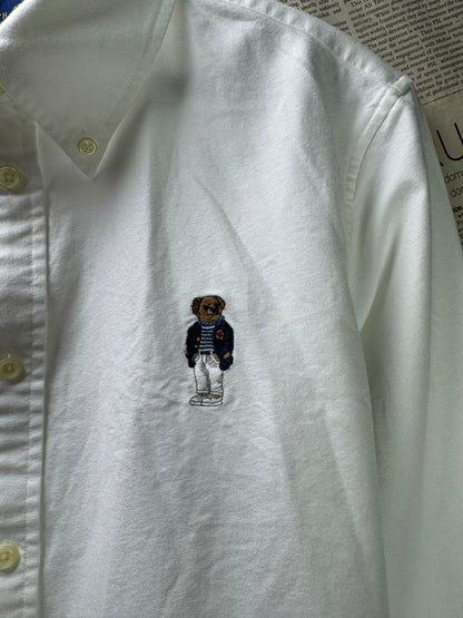 Ralph Lauren® Medium | Chest 21.5" | White with Bear Embroidery | Oxford Shirt | Cotton | 4138