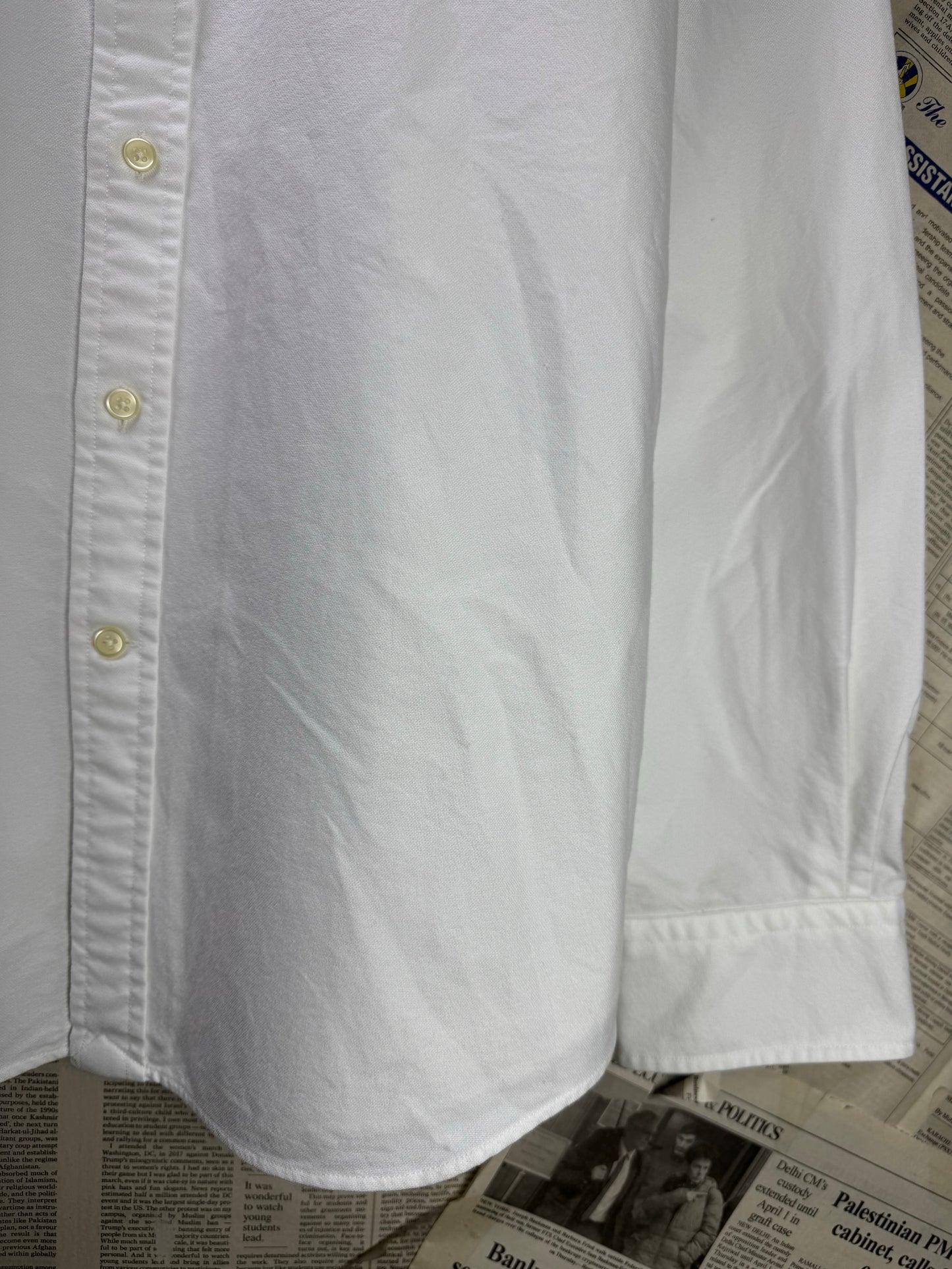 Ralph Lauren® Medium | Chest 21.5" | White with Bear Embroidery | Oxford Shirt | Cotton | 4138