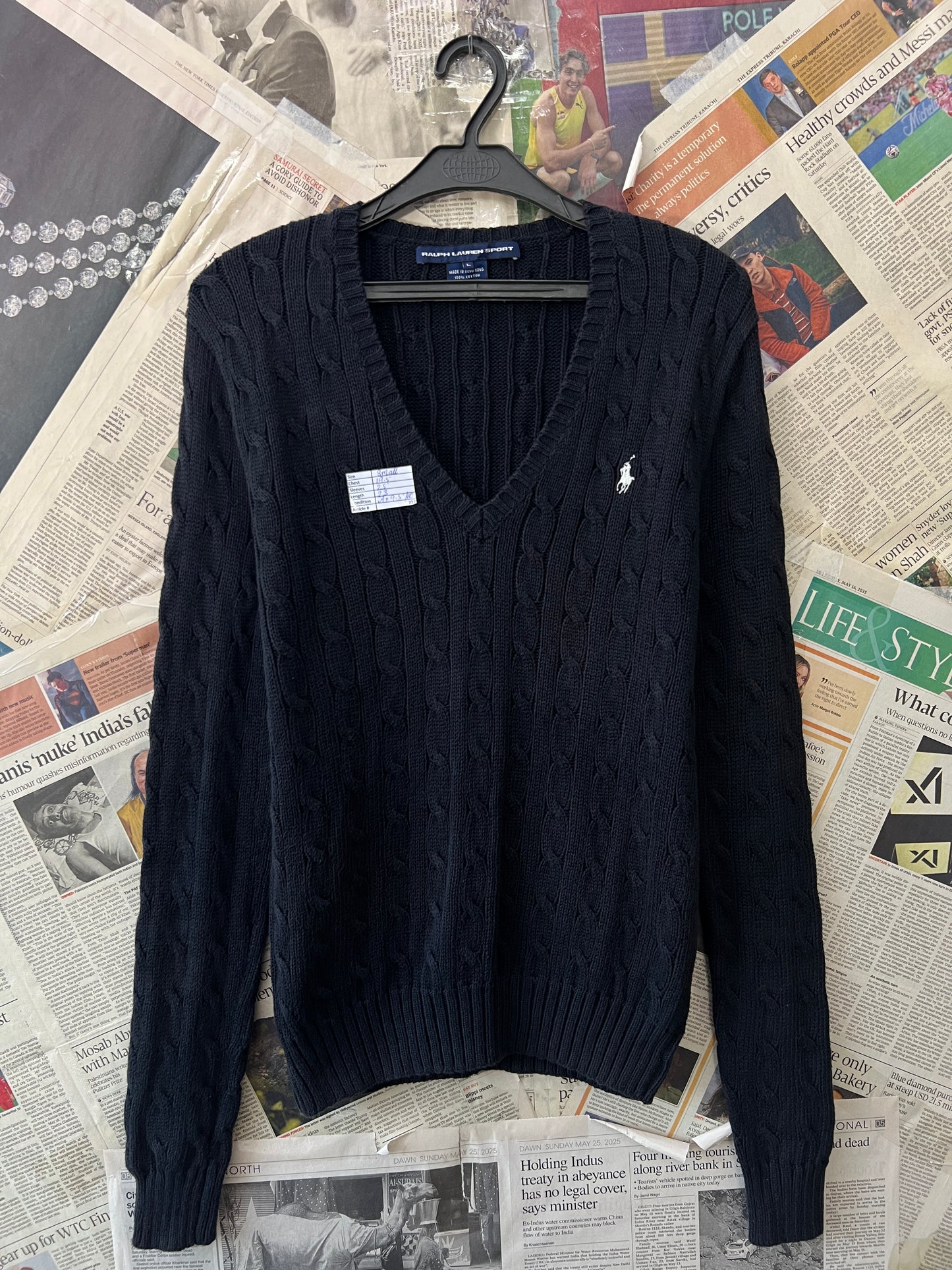 Women-Ralph Lauren® Small | Bust 19.5" | Black | Cable-Knit Sweater | Cotton | 727