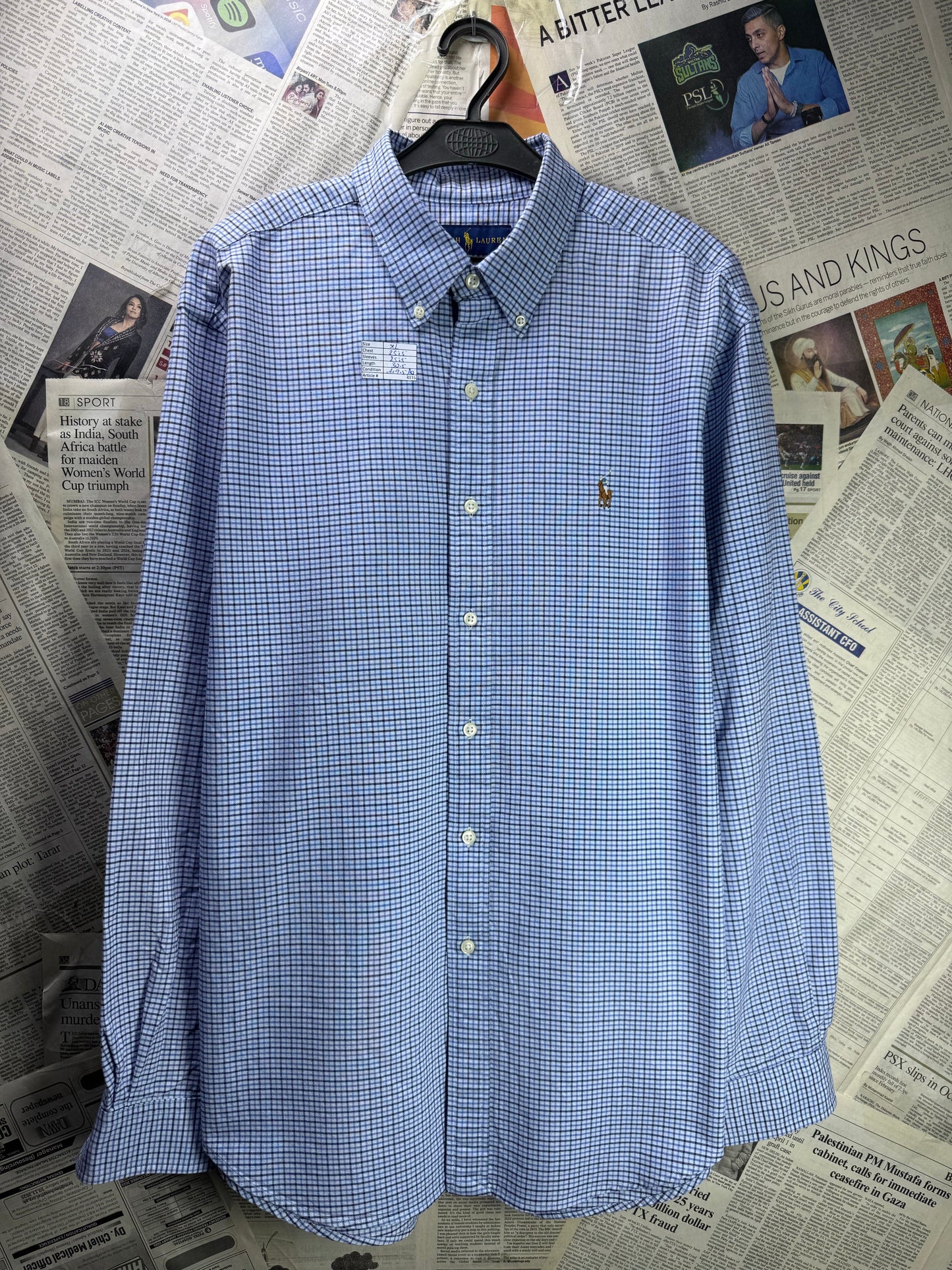 Ralph Lauren® XL | Chest 25.5" | Blue Check | Oxford Shirt | Cotton | 4135