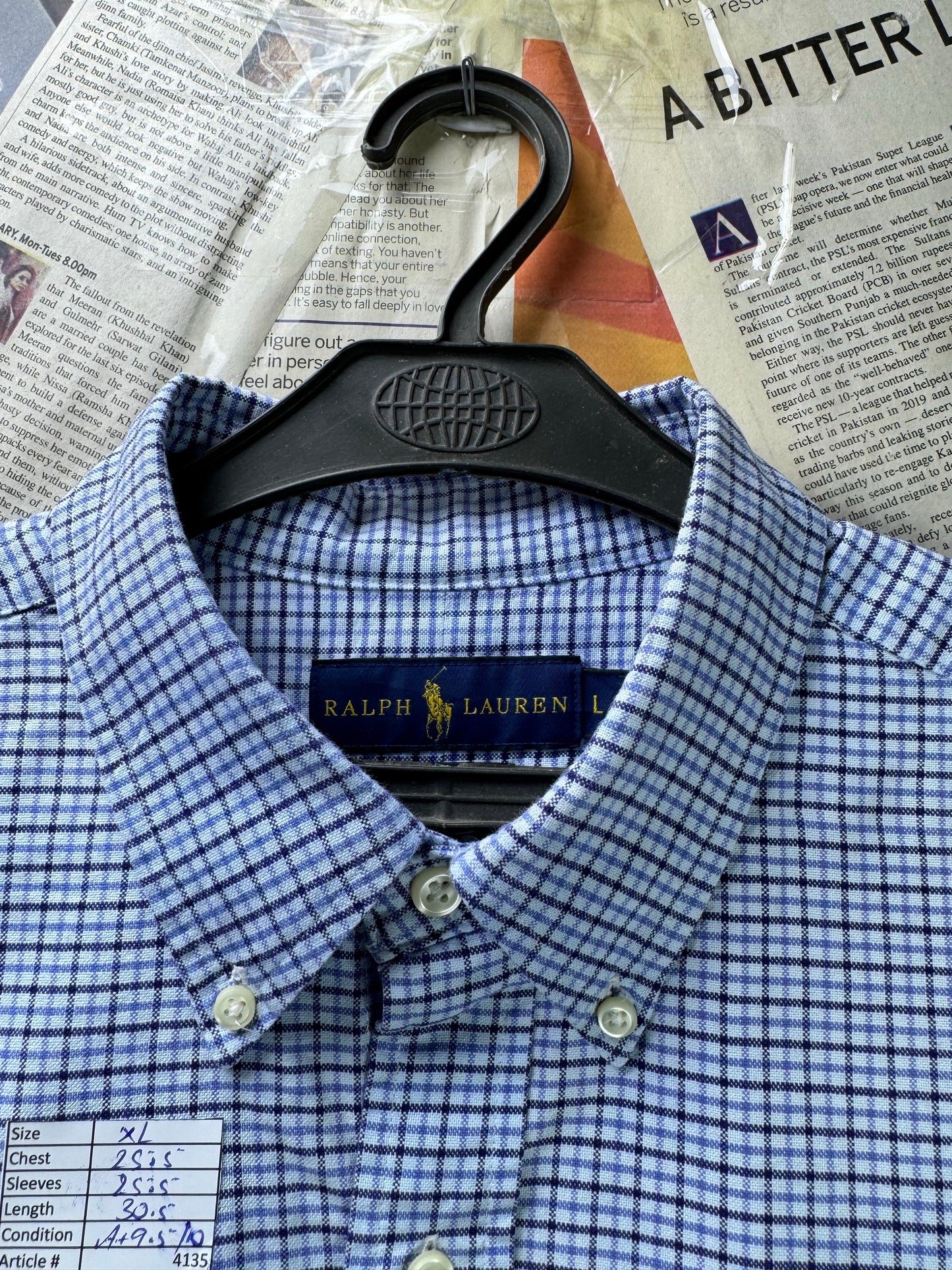 Ralph Lauren® XL | Chest 25.5" | Blue Check | Oxford Shirt | Cotton | 4135