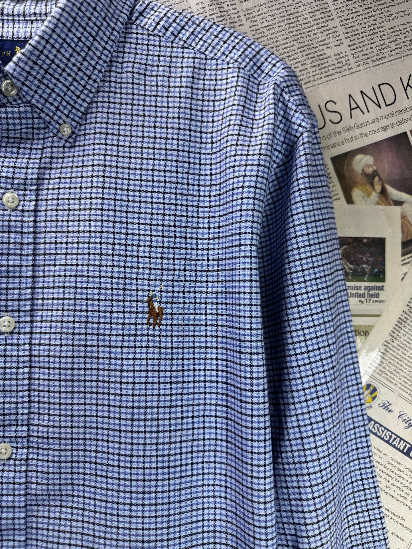 Ralph Lauren® XL | Chest 25.5" | Blue Check | Oxford Shirt | Cotton | 4135