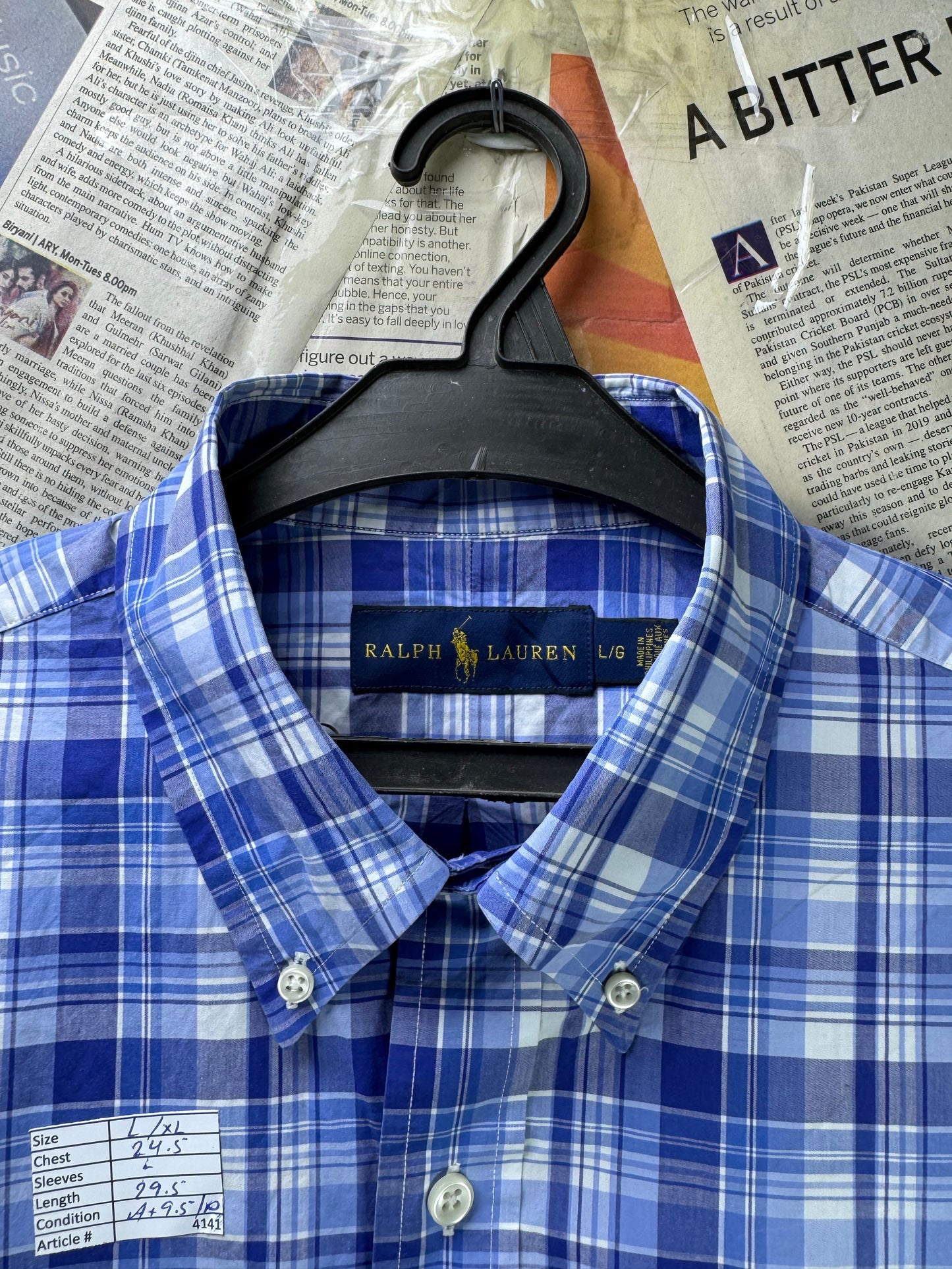 Ralph Lauren® L/XL | Chest 24.5 | Blue Check | Shirt | Cotton | 4141