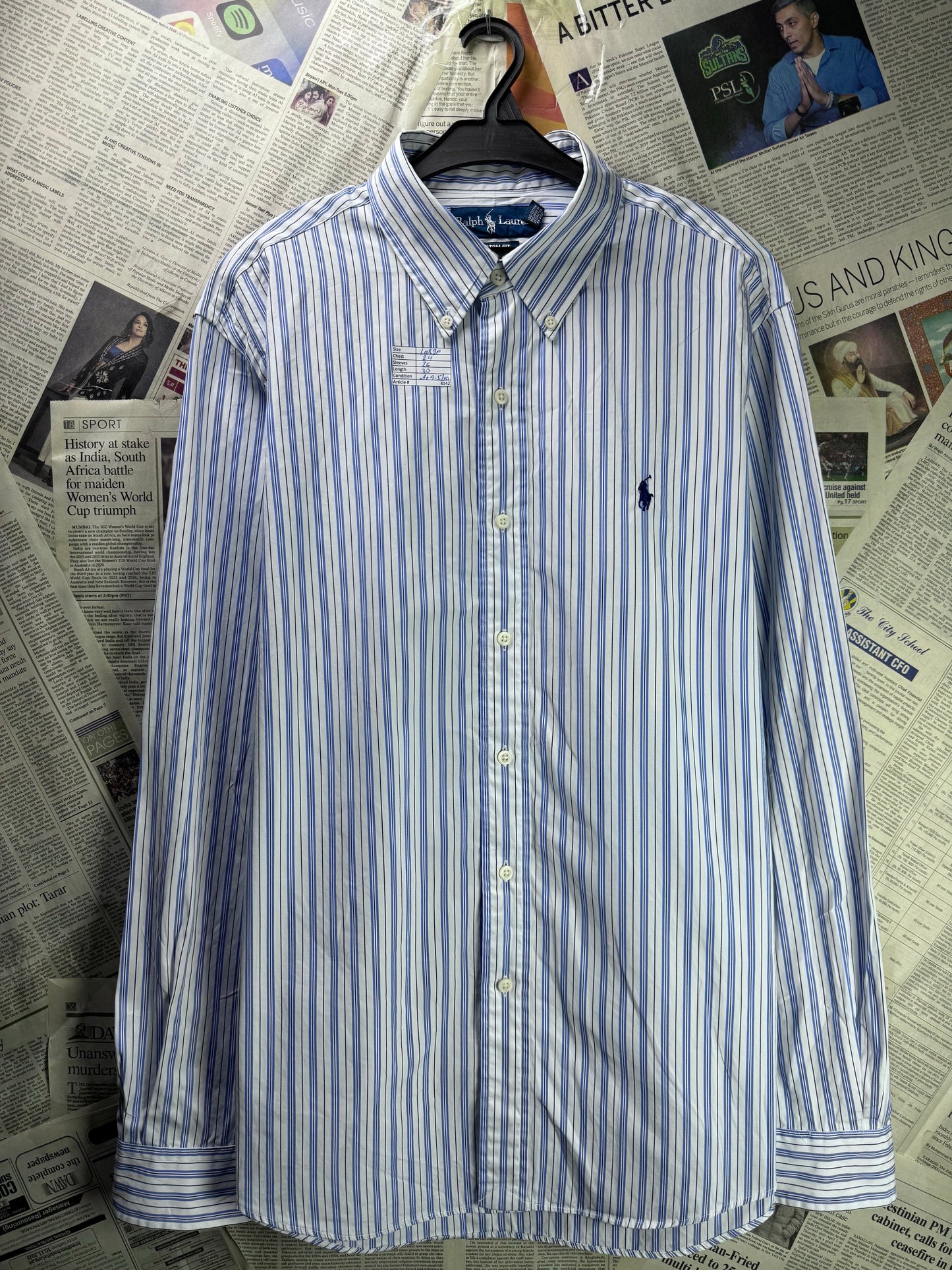 Ralph Lauren® Large | Chest 24 | White Stripe | Shirt | Cotton | 4142
