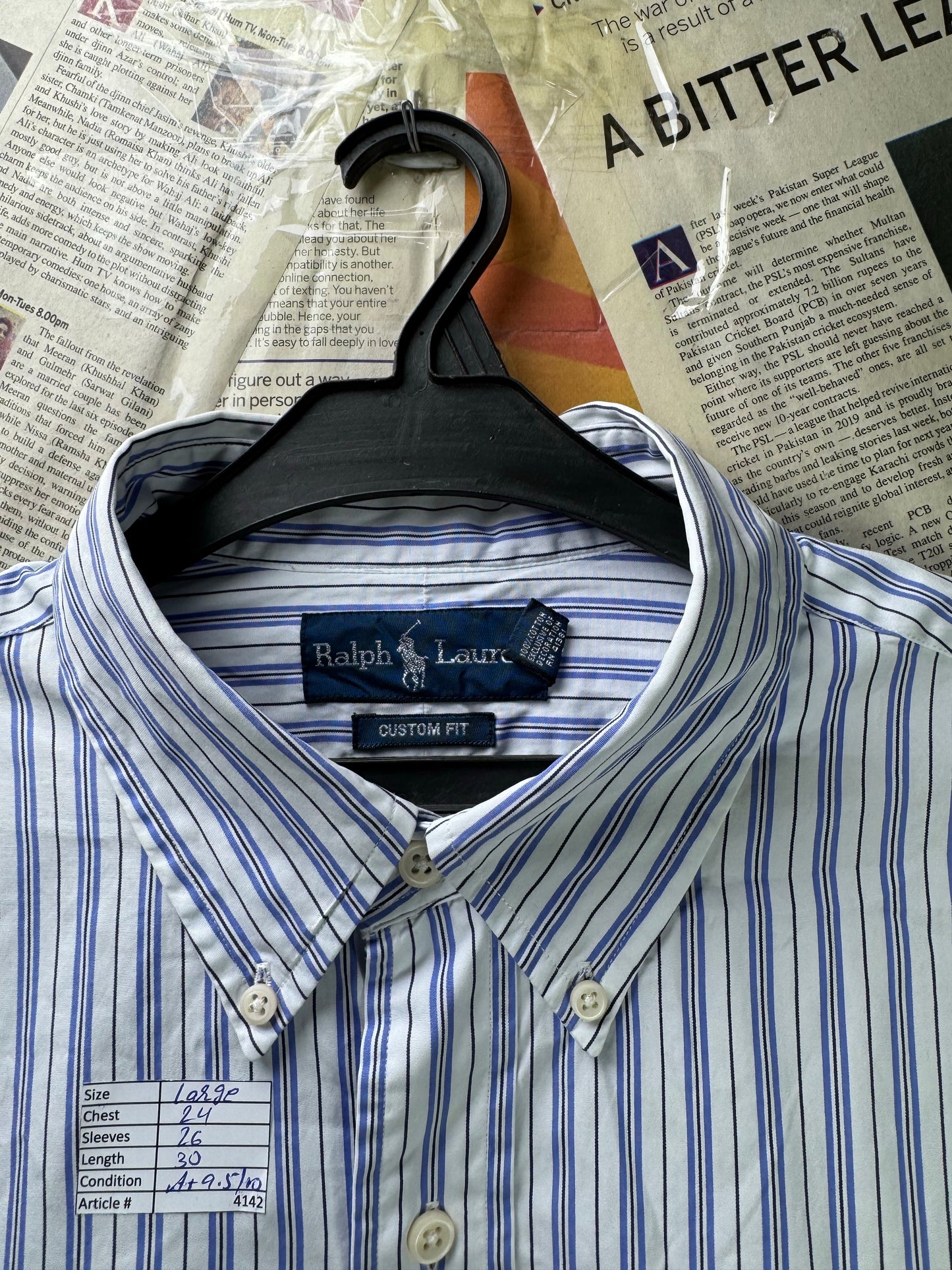 Ralph Lauren® Large | Chest 24 | White Stripe | Shirt | Cotton | 4142