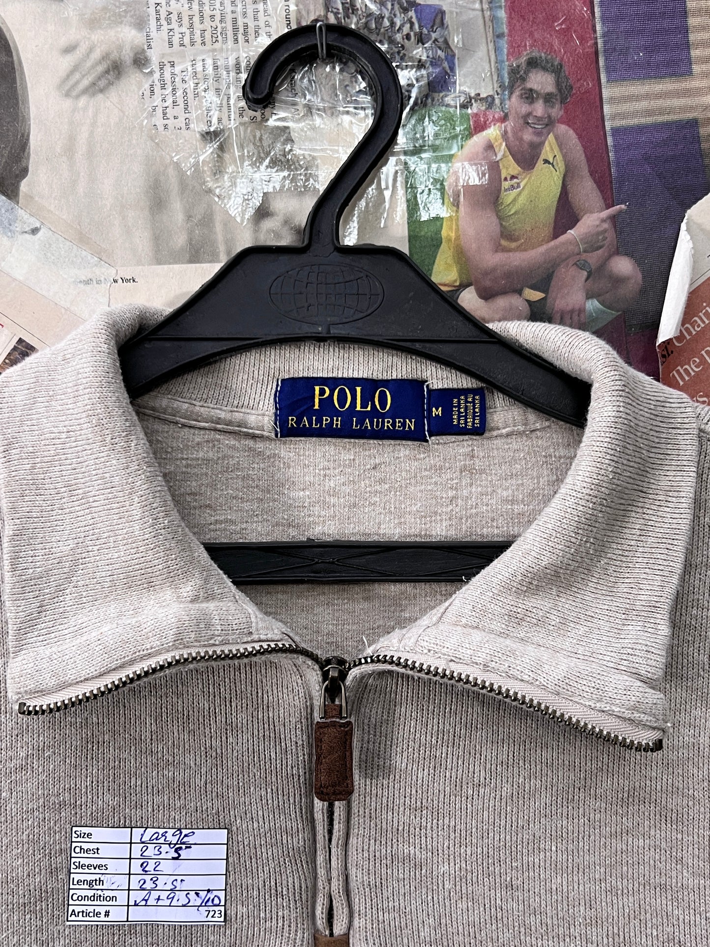 Ralph Lauren® Large | Chest 23.5 | Light Brown | Quarter Zip Sweater | Cotton | 723