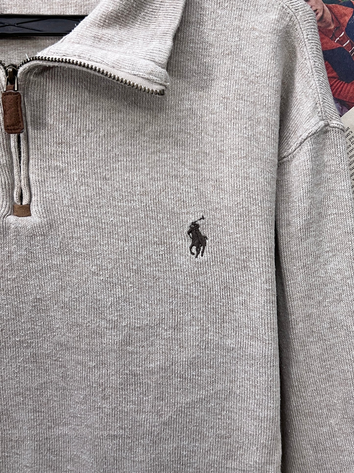 Ralph Lauren® Large | Chest 23.5 | Light Brown | Quarter Zip Sweater | Cotton | 723
