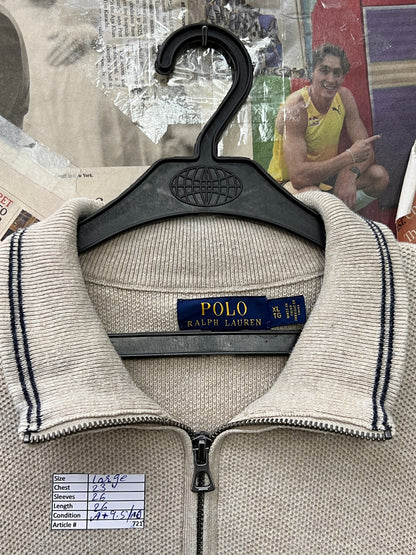Ralph Lauren® Large | Chest 23 | Beige | Quarter Zip Sweater | Cotton | 721