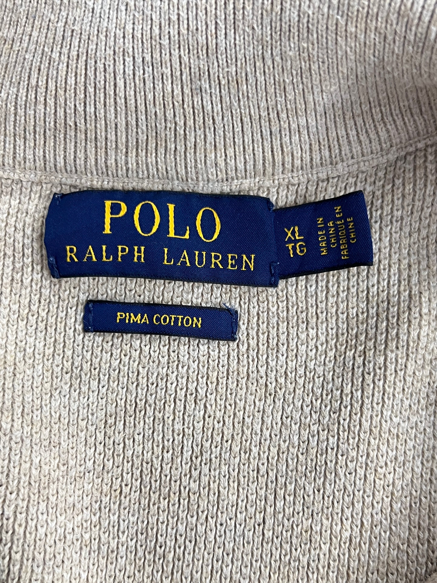 Ralph Lauren® Large | Chest 23 | Beige | Quarter Zip Sweater | Cotton | 721