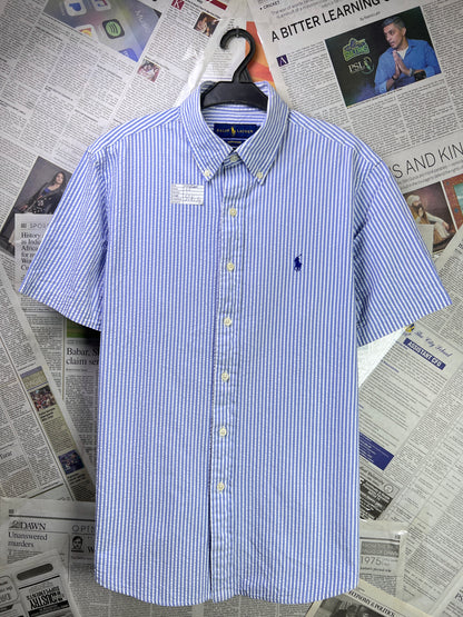 Ralph Lauren® Medium | Chest 22 | Blue Striped in Seersucker | Shirt | Cotton | 2285