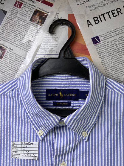 Ralph Lauren® Medium | Chest 22 | Blue Striped in Seersucker | Shirt | Cotton | 2285
