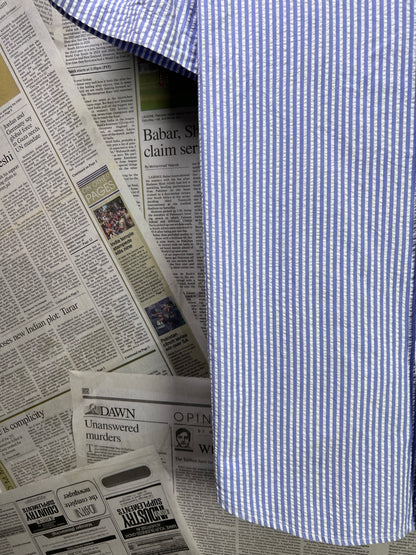 Ralph Lauren® Medium | Chest 22 | Blue Striped in Seersucker | Shirt | Cotton | 2285