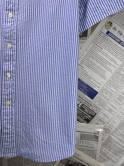 Ralph Lauren® Medium | Chest 22 | Blue Striped in Seersucker | Shirt | Cotton | 2285