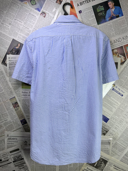 Ralph Lauren® Medium | Chest 22 | Blue Striped in Seersucker | Shirt | Cotton | 2285