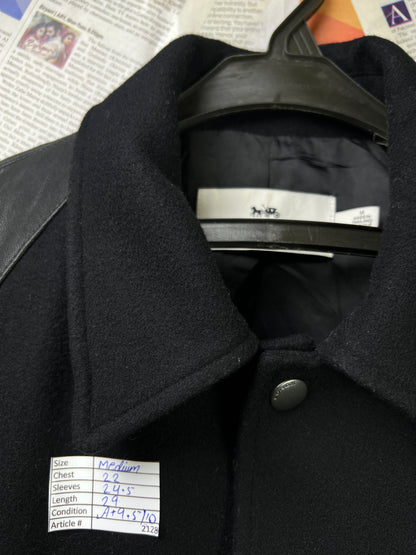 COACH® Medium | Chest 22 | Black | Varsity Jacket | Body 100% Wool & Sleeves 100% Goat Leather | 2128