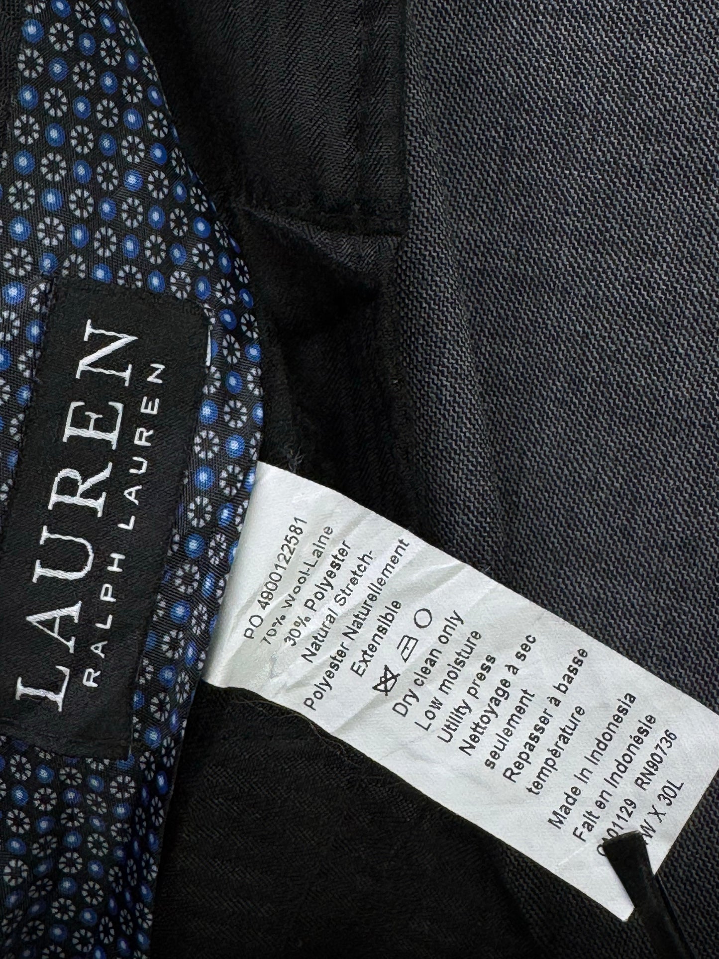 Ralph Lauren Black Label® Waist 44" to 46" | Grey | Dress Pants | Wool-Poly | 1386