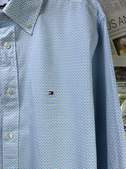 T*mmy Hilfiger® Medium | Chest 22.5 | Blue Geometric Pattern | Shirt  | Cotton | 1785