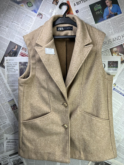 Women- ZARA® Small | Chest 20.5 | Brown | Sleeveless Coat | 1796