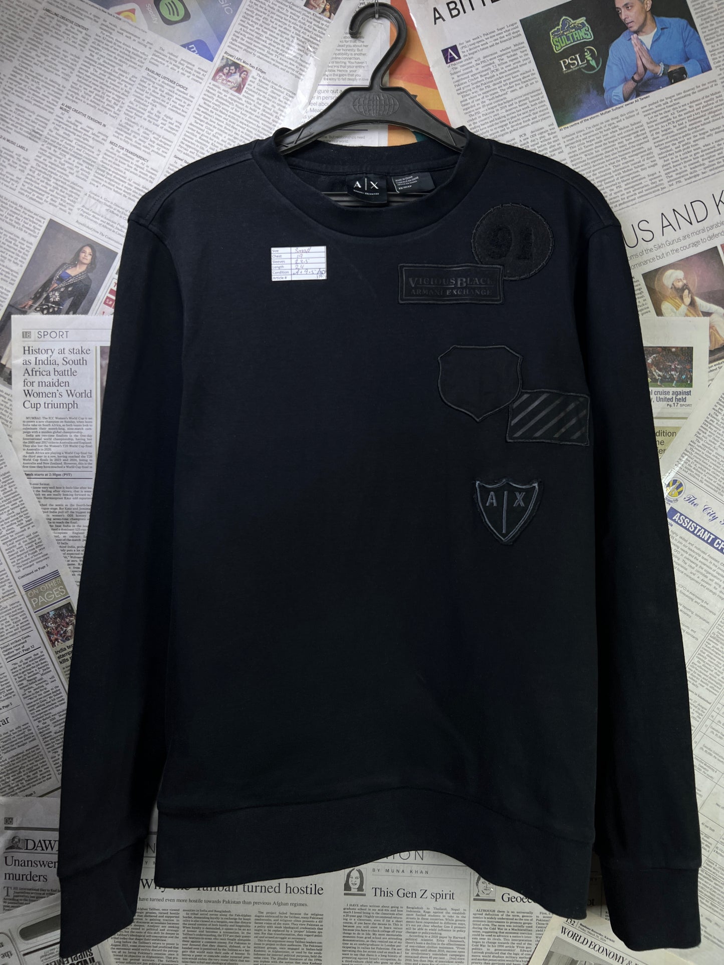 Armani® Small | Chest 19 | Black | Sweat Shirt | Cotton-Elastane | 1797
