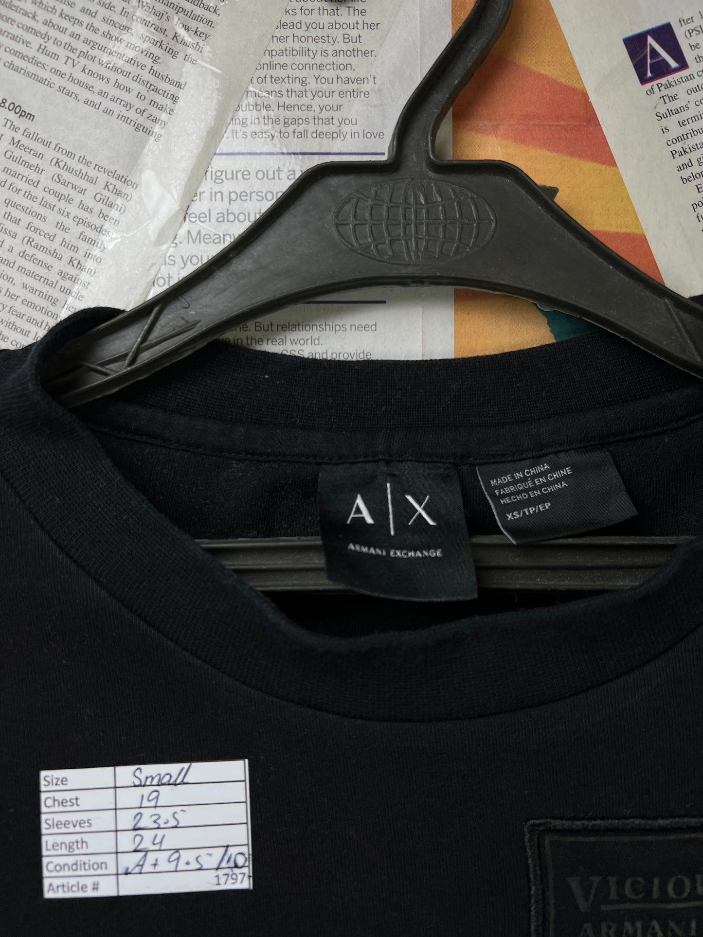 Armani® Small | Chest 19 | Black | Sweat Shirt | Cotton-Elastane | 1797