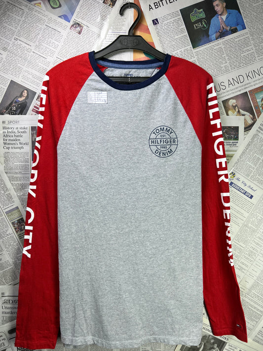 T*mmy Hilfiger® Small | Chest 19 | Grey & Red | Full-Sleeves Shirt | Cotton| 1784