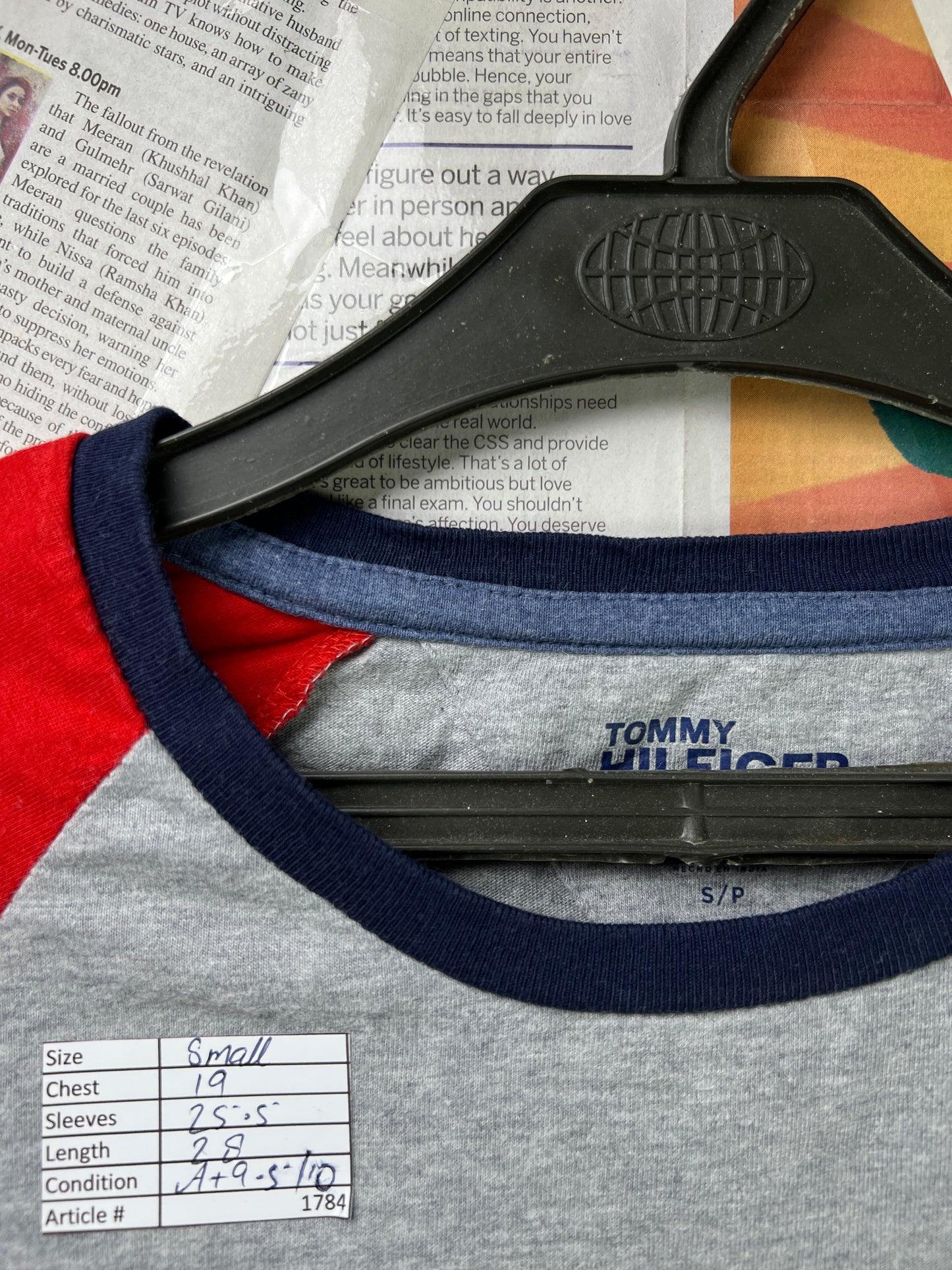 T*mmy Hilfiger® Small | Chest 19 | Grey & Red | Full-Sleeves Shirt | Cotton| 1784