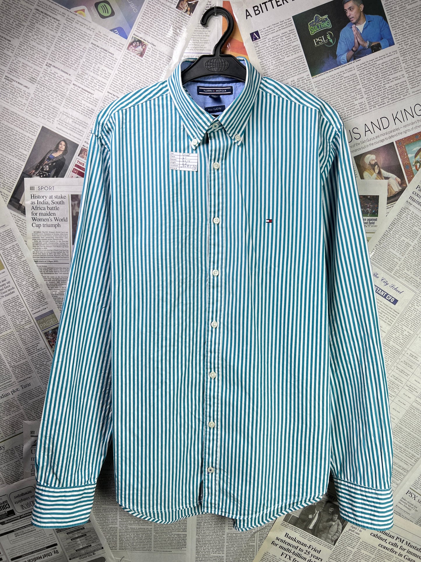 T*mmy Hilfiger® Small | Chest 21 | Teal Striped | Shirt | Cotton | 1789