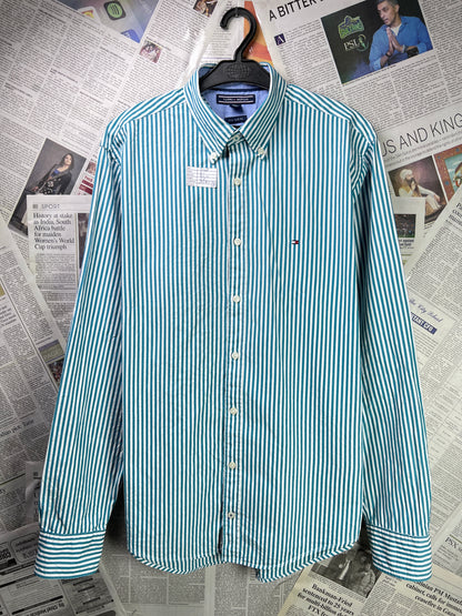 T*mmy Hilfiger® Small | Chest 21 | Teal Striped | Shirt | Cotton | 1789