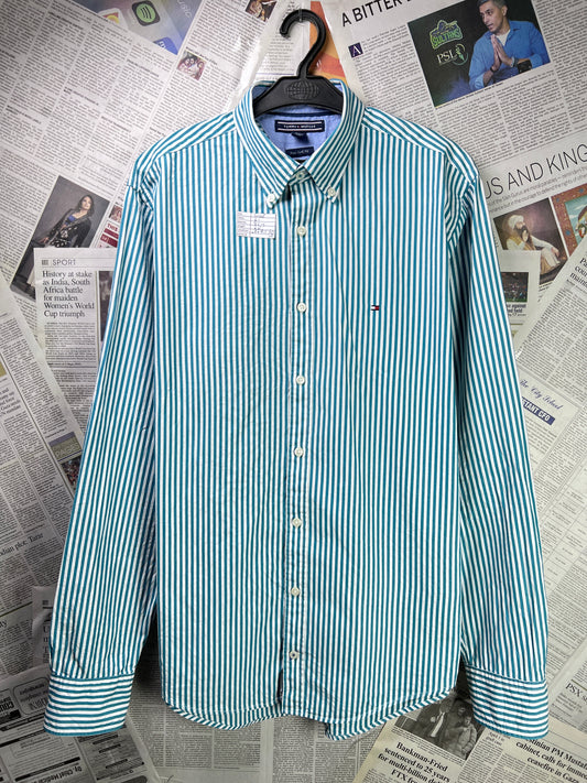 T*mmy Hilfiger® Small | Chest 21 | Teal Striped | Shirt | Cotton | 1789