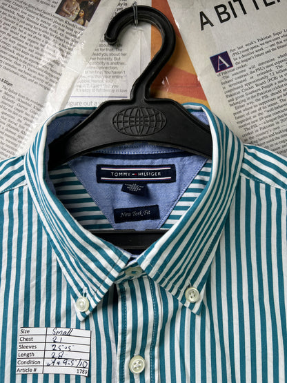 T*mmy Hilfiger® Small | Chest 21 | Teal Striped | Shirt | Cotton | 1789