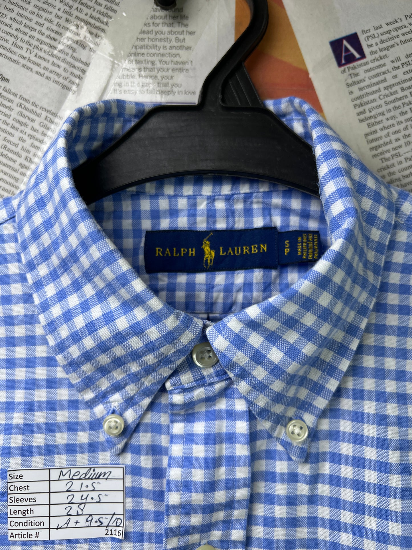 Ralph Lauren® Medium | Chest 21.5 | Blue Check Oxford | Cotton | 2116