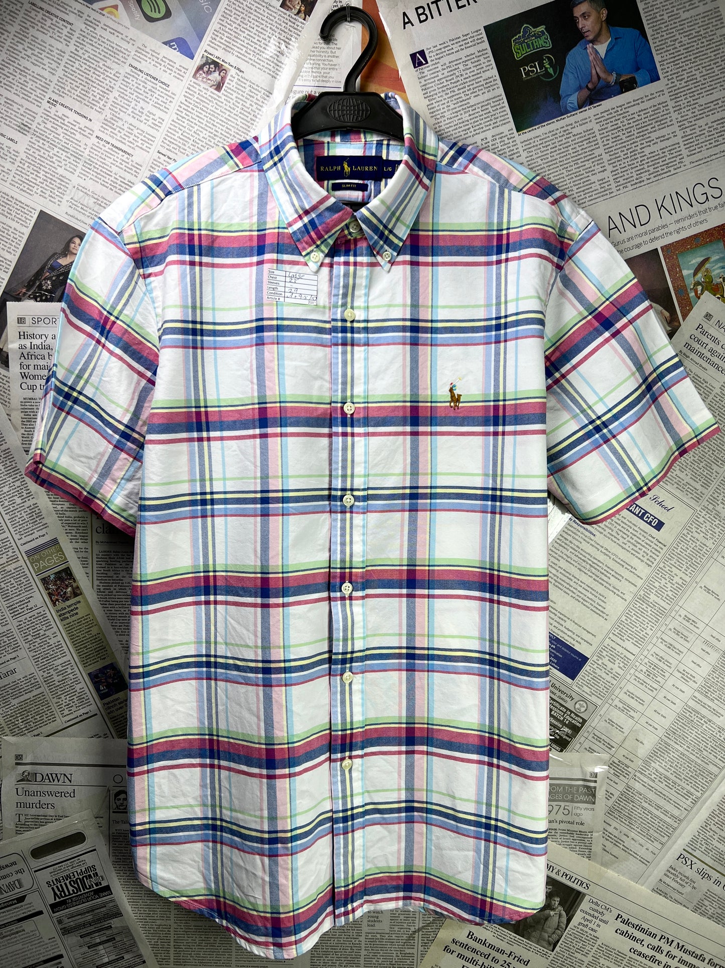 Ralph Lauren® Large | Chest 23 | White Plaid Oxford | Shirt | Cotton | 2113