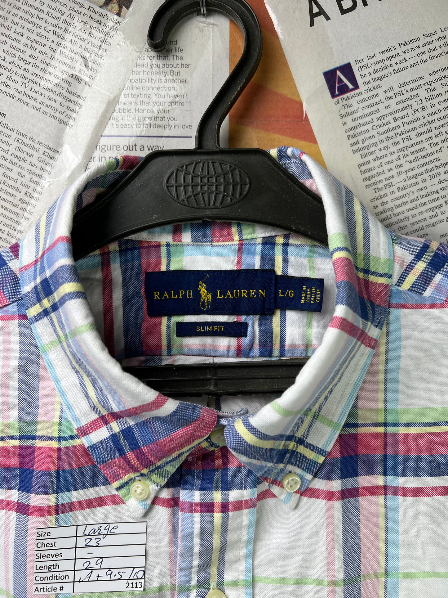 Ralph Lauren® Large | Chest 23 | White Plaid Oxford | Shirt | Cotton | 2113