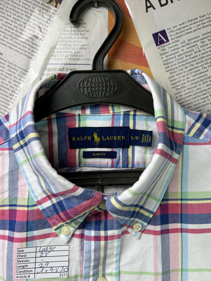 Ralph Lauren® Large | Chest 23 | White Plaid Oxford | Shirt | Cotton | 2113