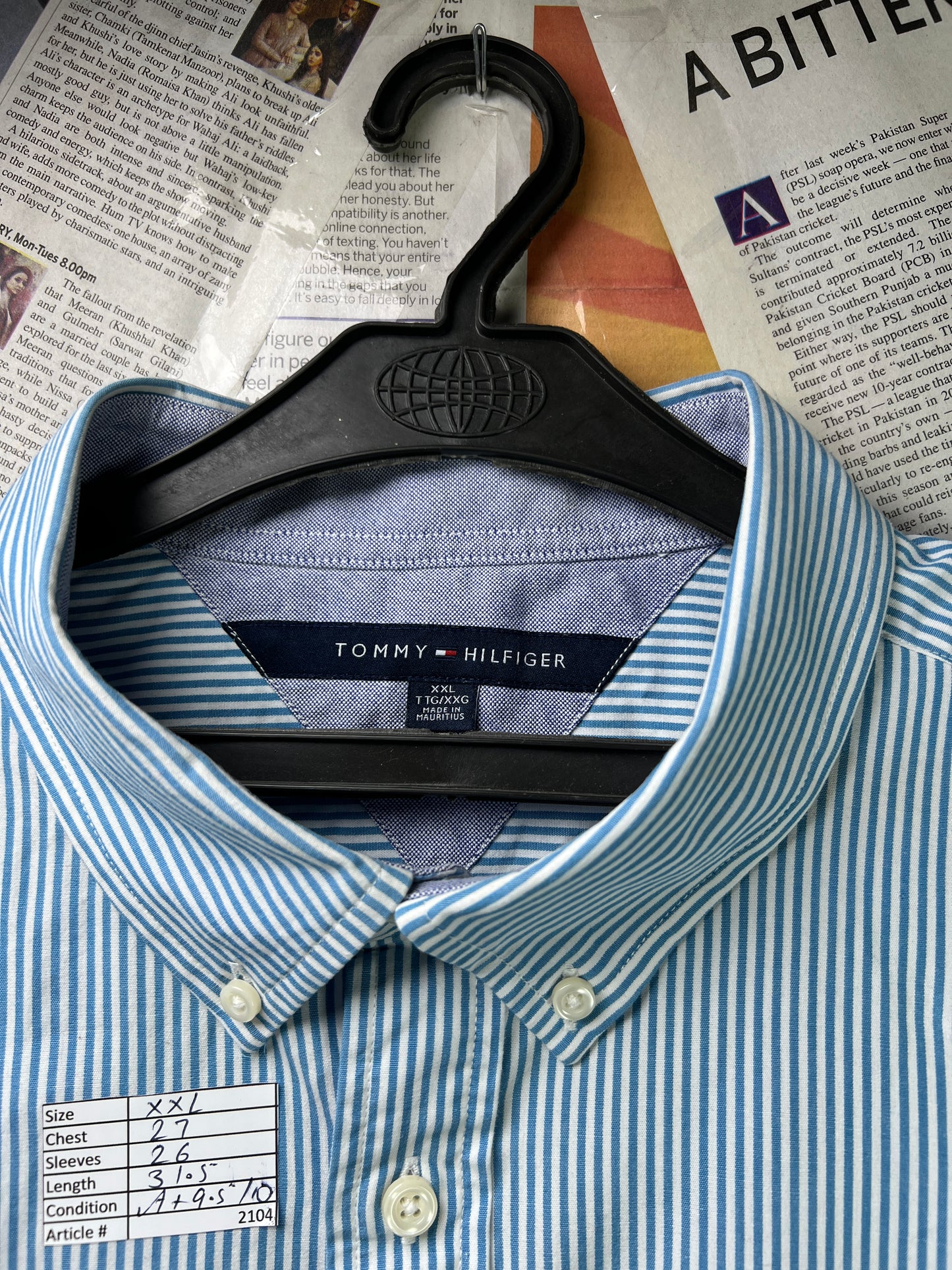 T*mmy Hilfiger® XXL | Chest 27 | Cyan Striped | Shirt | Cotton | 2104