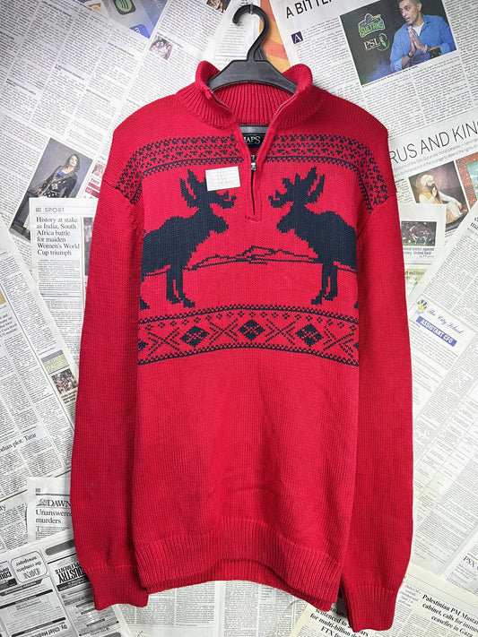 CHAPS by RL® Medium | Chest 22.5 | Red | Quarter Zip Sweater | Cotton | 1928