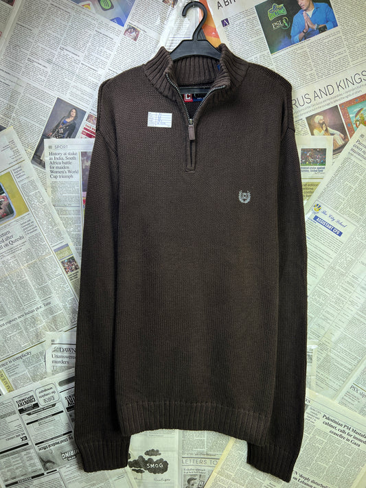 CHAPS by RL® XL | Chest 25 | Dark Brown | Quarter Zip Sweater | Cotton | 1867