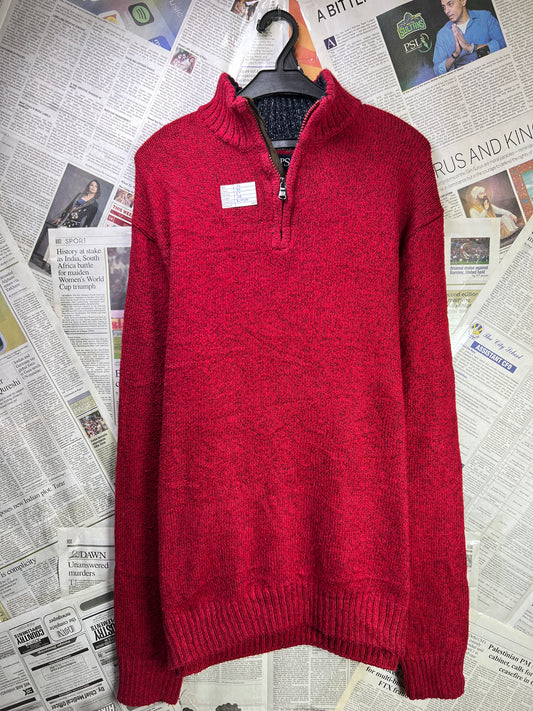 CHAPS by RL® XL | Chest 25 | Red | Quarter Zip Sweater | Cotton-Poly | 1849